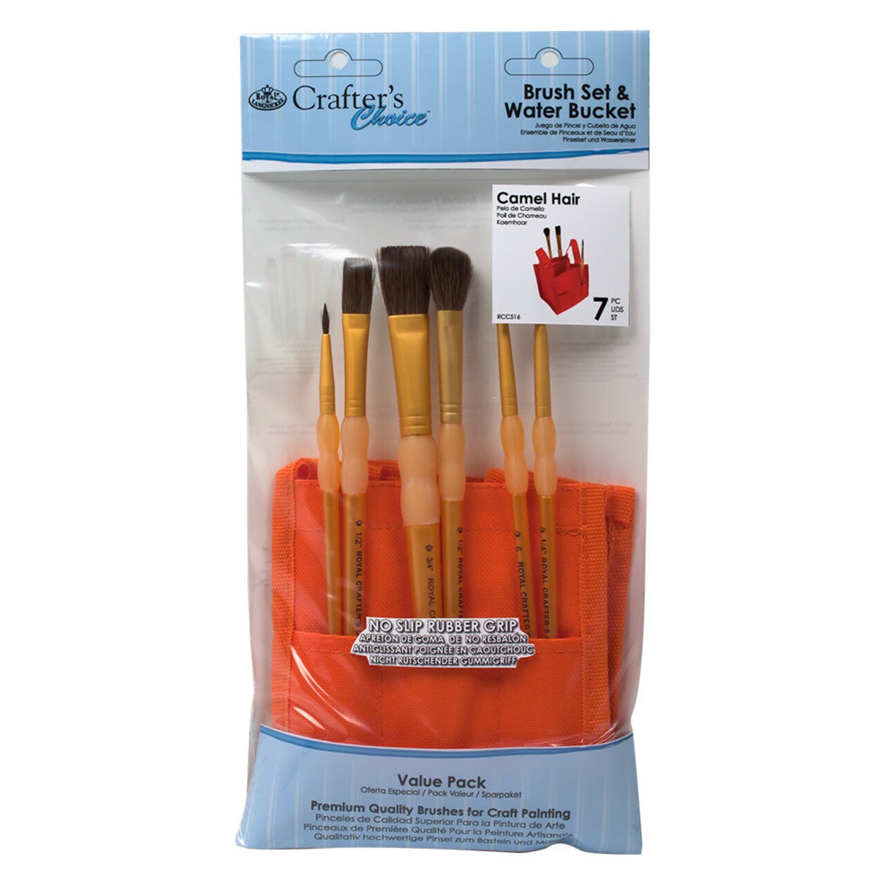 RCC 516 | Crafter's Choice™ 6pc Camel Hair Brush Set & Water Bucket